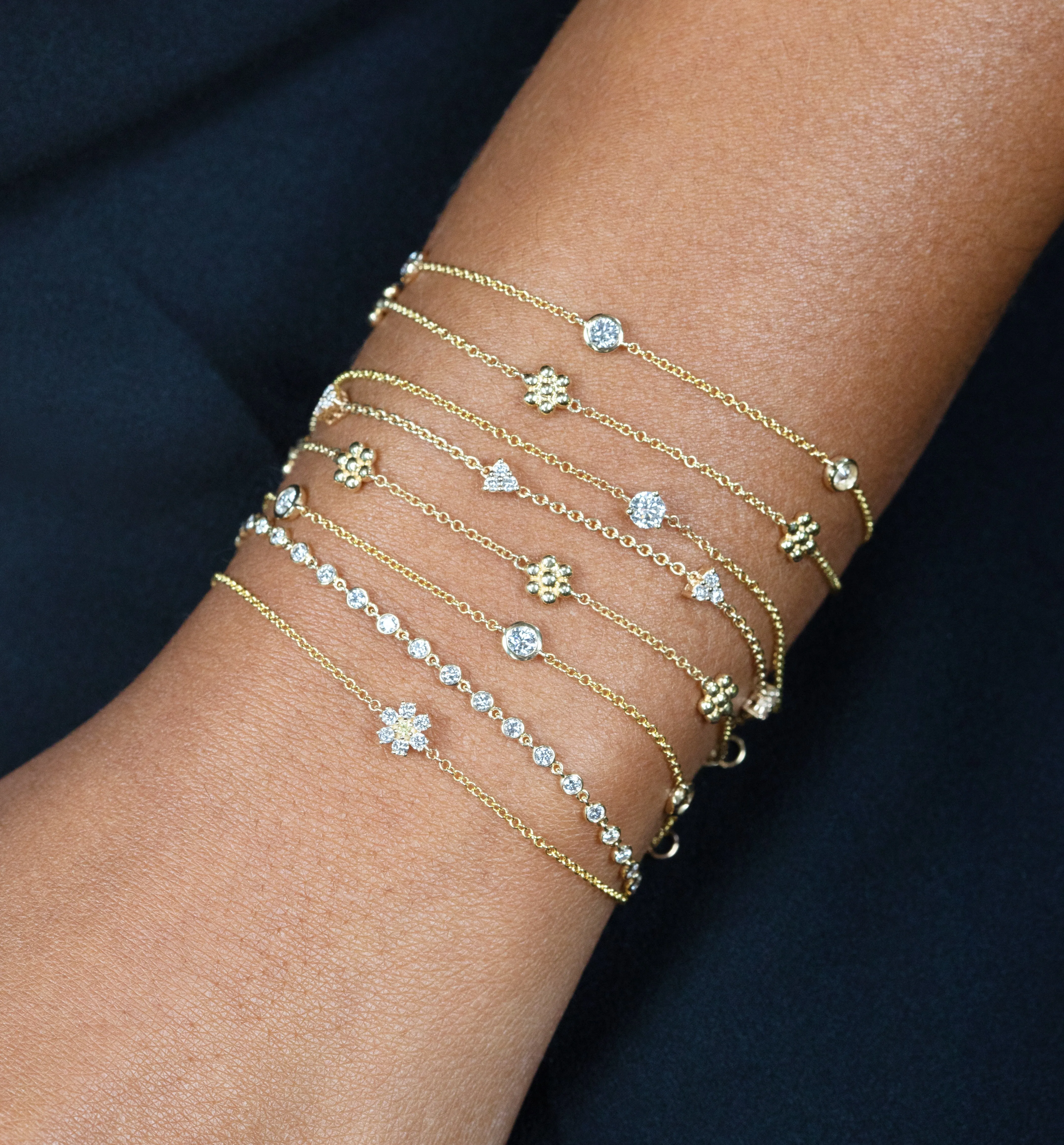 Teddy Flower Station Bracelet - 14k Yellow Gold