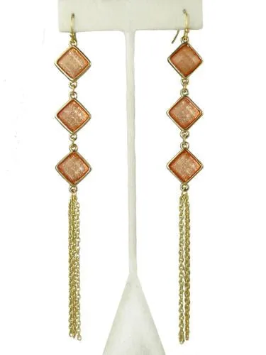 Uptown Girls Coral Gold Diamond Shape Dangle Earrings 0305744G