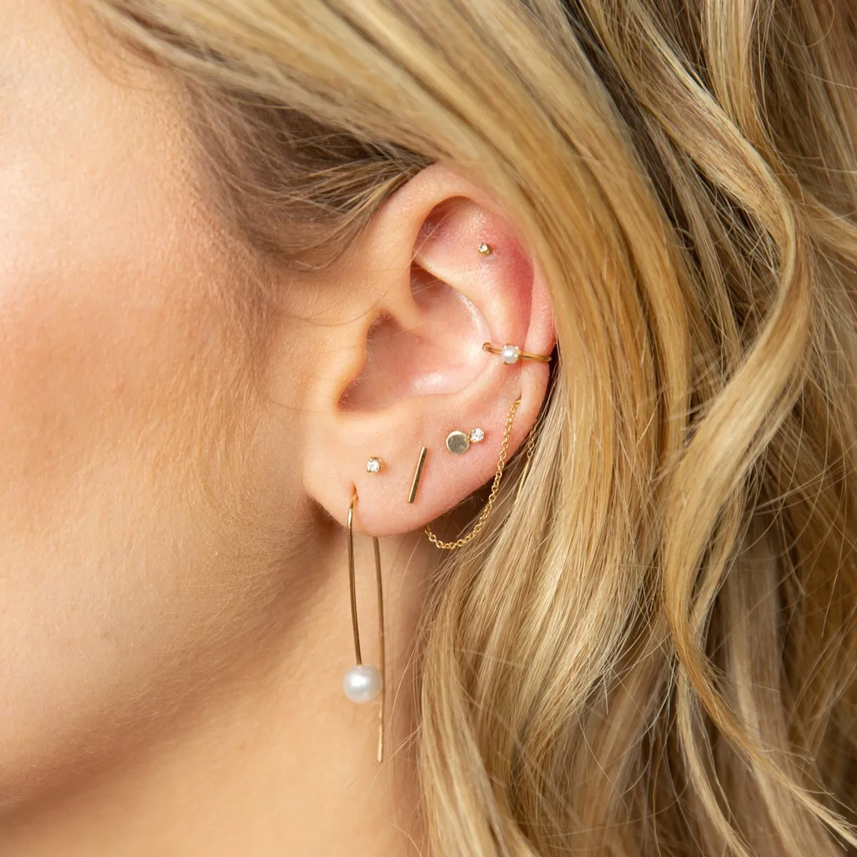 Very Thin Bar Stud Threader Earrings