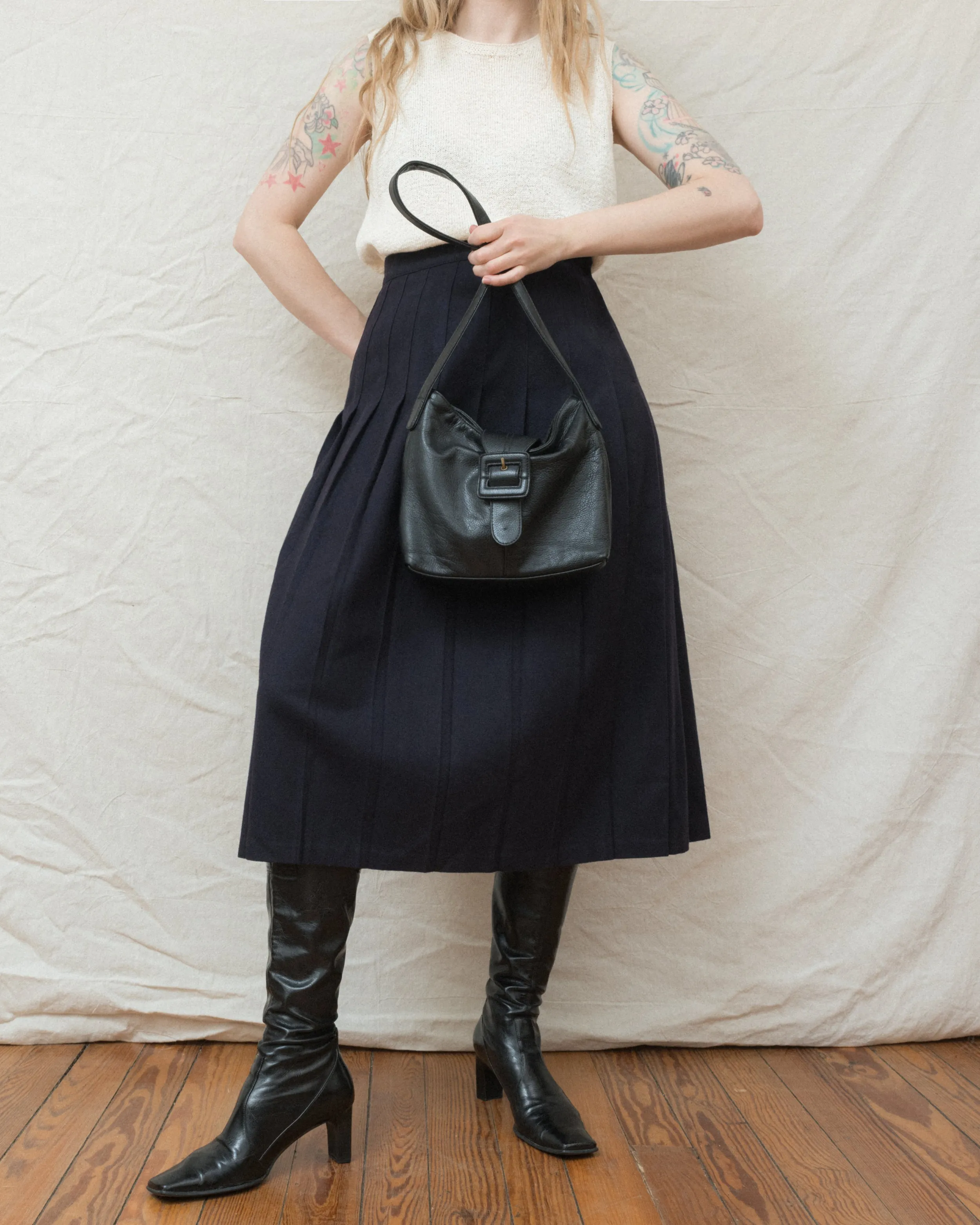 Vintage Black Leather Hobo Bag