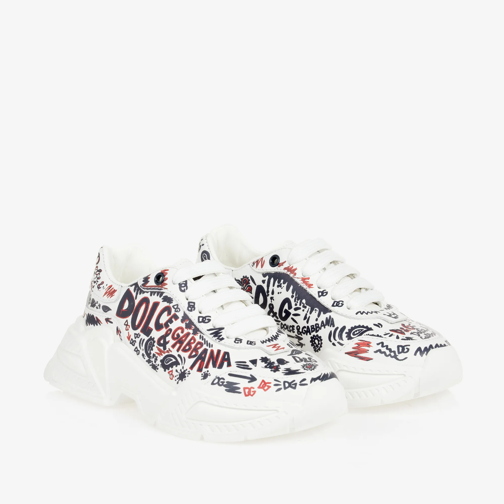 White Doodle Lace-Up Trainers