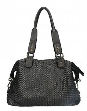 Women's black braided cowhide leather bag livia