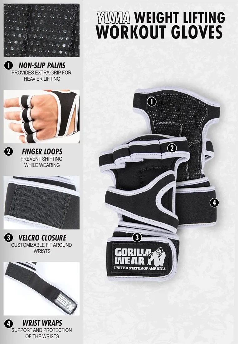 Yuma Weight Lifting Workout Gloves - Black - M Gorilla Wear